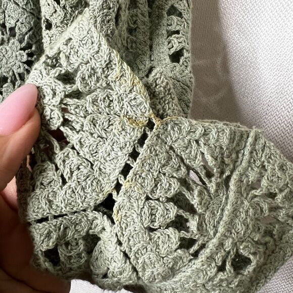 Boho Sage Crochet Knit Top Long Sleeve 100% Cotton Festival Peasant Blouse L - Picture 6 of 10